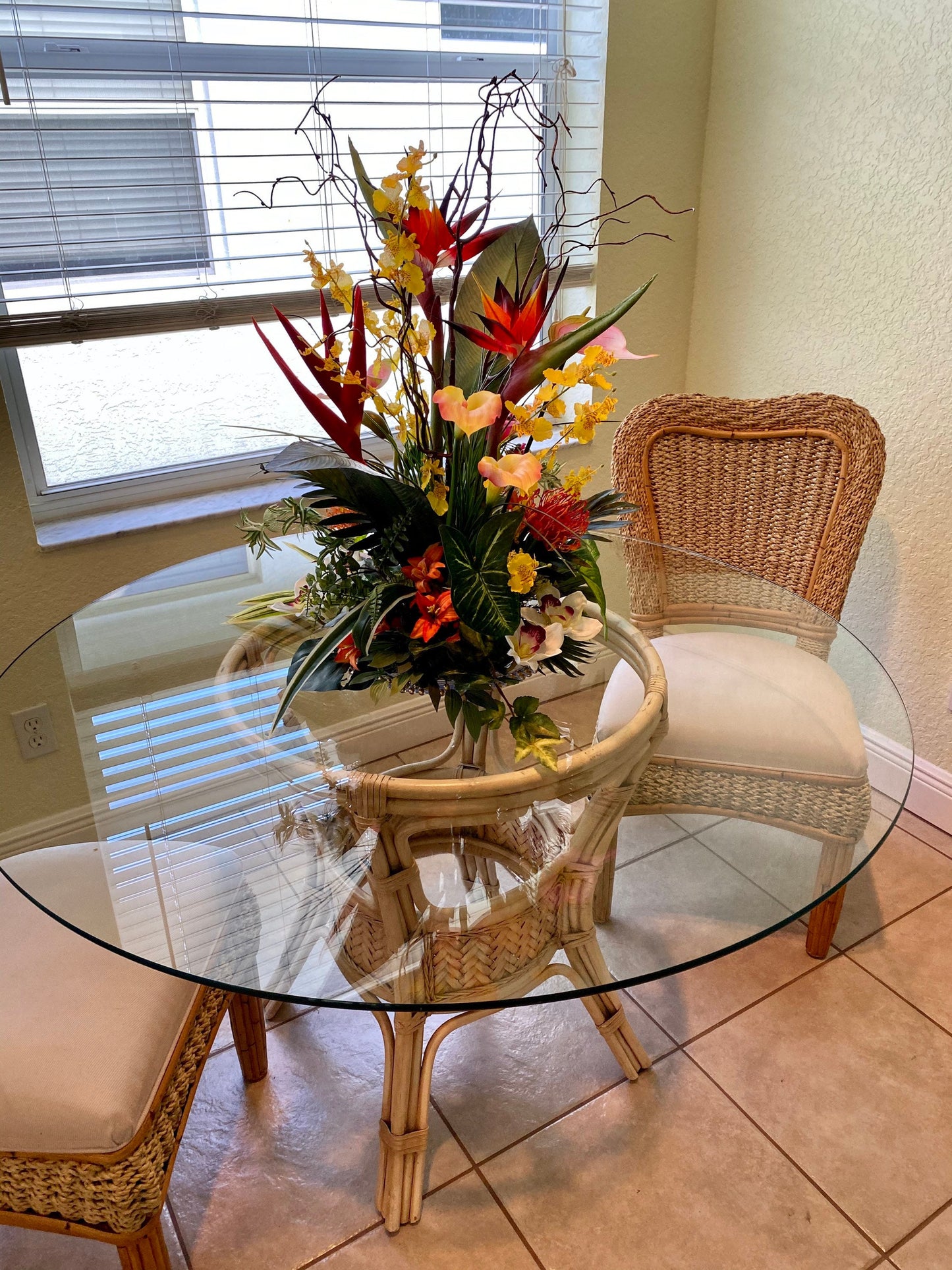 Luxury Tropical Bird of Paradise Centerpiece, Orchid & Anthurium Arrangement
