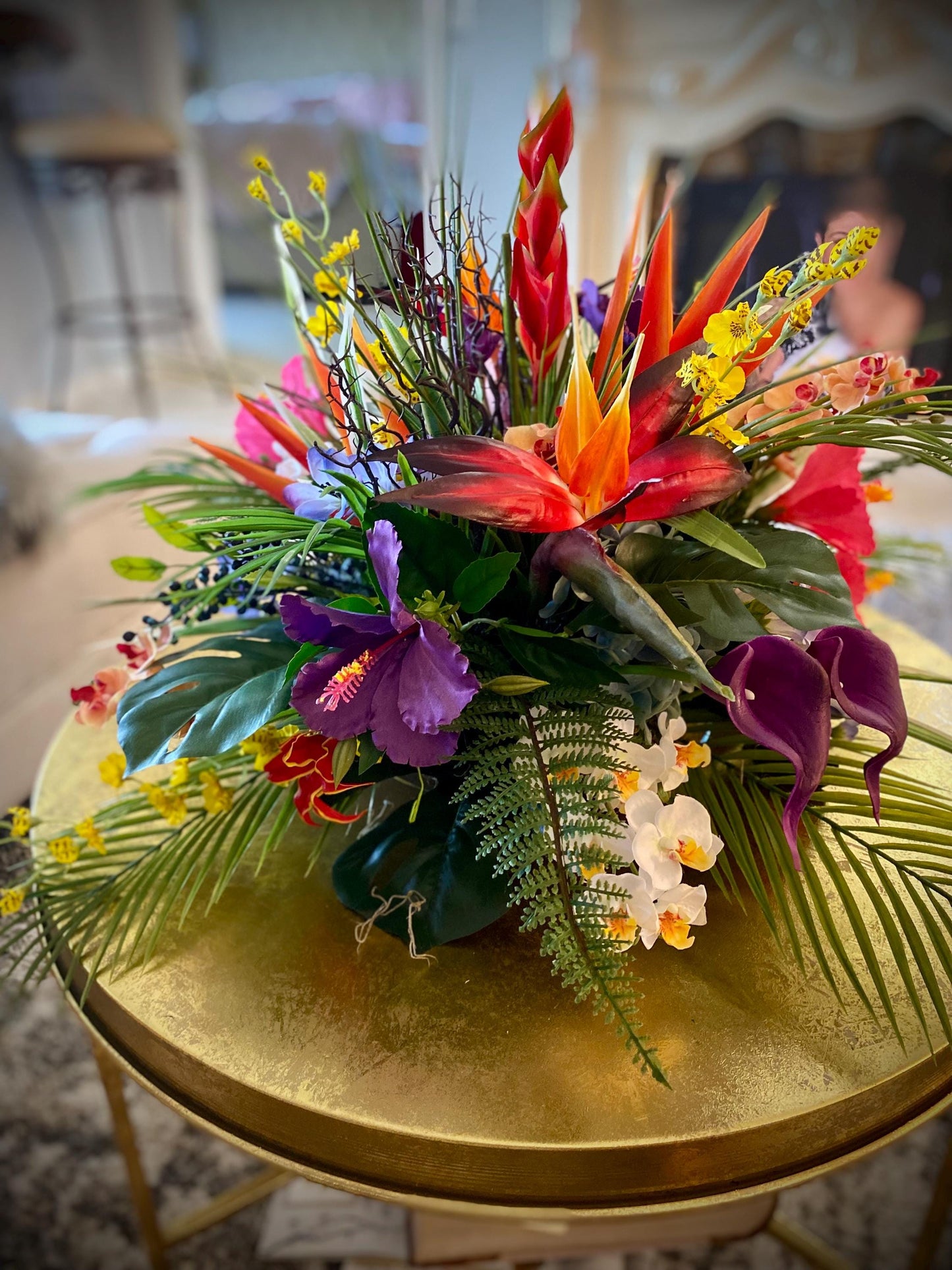 Hawaii Breeze Heliconia and Coral Fan Faux Large Floral Centerpiece, Tropical Arrangement . Artificial Flower Arrangement.